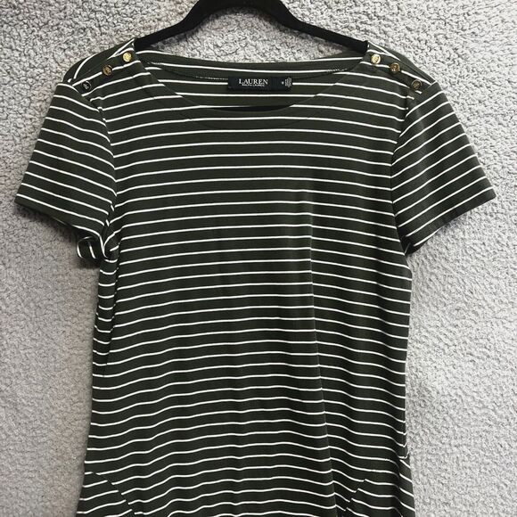 Lauren Ralph Lauren Black Label Dress Womens 12 Green Striped Knee Length Knit - Picture 3 of 11